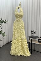 فستان سهره كت مزين بورود بارزة لون عدة الوان