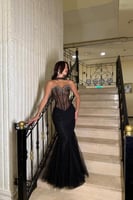 فستان سهره توب مزين بالكرستال لون أسود