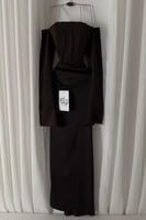 فستان ناعم وف شولدر لون بني