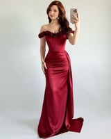 فستان سهره أوف شولدر لون أحمر