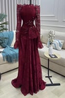 فستان سهره أوف شولدر بأكمام لون أحمر