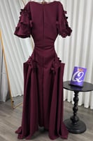 فستان ناعم اوف شولدر بالونين عودي و رمادي