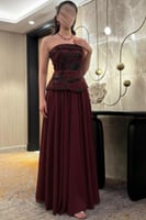 فستان سهرة أوف شولدر لون عودي