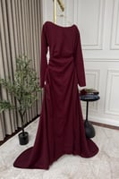 فستان ناعم باكمام طويله بلونين احمر داكن وازرق داك...