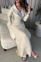 فستان ناعم اوف شولدر لون بيج