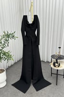 فستان سهره بأكمام طويلة مزين بالكرستال لون أسود