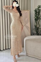 فستان سهره بأكمام طويلة لون ذهبي