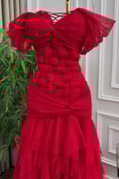 فستان سهره أوف شولدر لون احمر