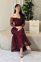 فستان سهره أوف شولدر مشغول بعدة الوان