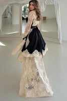 فستان ناعم اوف شولدر بلون اسود مع بيج