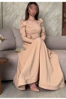 فستان أوف شولدر لون بيج