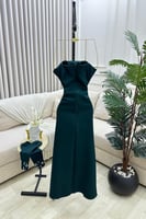 فستان توب للسهرة بأكمام منفصلة لون أخضر داكن