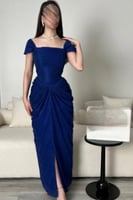 فستان سهرة أوف شولدر لون نيلي