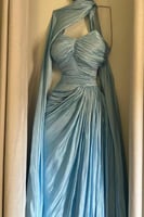 فستان سهره توب بشال خارجي لون سماوي