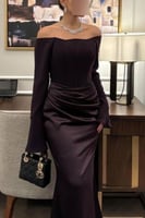 فستان ناعم وف شولدر لون بني