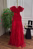 فستان سهره أوف شولدر لون احمر