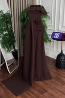 فستان سهرة أنيق لون بني