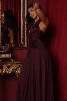 فستان سهر اوف شولدر لون عودي