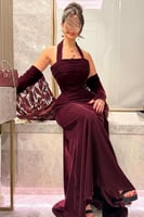 فستان سهرة أنيق شتوي لون عودي