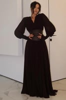 فستان ناعم باكمام لون بني