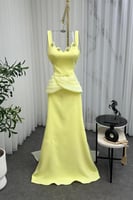 فستان سهرة أوف شولدر لون أصفر