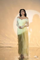 فستان سهره أوف شولدر بأكمام طويلة لون أصفر