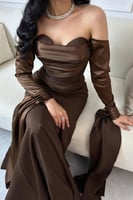 فستان ناعم اوف شولدر لون بني