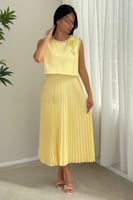 فستان ناعم اوف شولدر لونين برغندي و اصفر