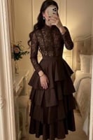 فستان ناعم طبقات لون بني