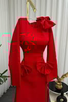 فستان ناعم بأكمام طويلة لون أحمر