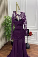 فستان سهره خناقي بأكمام طويلة لون موف