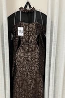 فستان سهره أوف شولدر مزين بالخرز لون كحلي