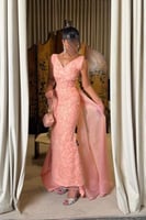 فستان سهره بذيل فيونكه لون خربزي