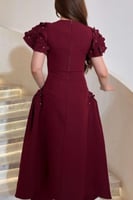 فستان ناعم اوف شولدر بالونين عودي و رمادي