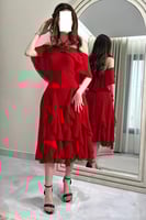 فستان ناعم مقفل بأكمام مكشوفة لون أحمر