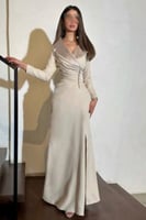 فستان ناعم اوف شولدر لون بيج