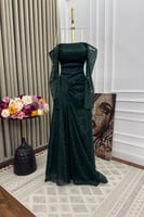 فستان سهرة أنيق أوف شولدر لون أخضر