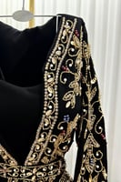 فستان سهره نسائية قطعتين مزين بالخرز لون أسود