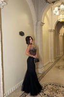 فستان سهره توب مزين بالكرستال لون أسود