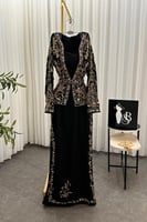 فستان سهره نسائية قطعتين مزين بالخرز لون أسود