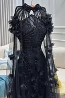 فستان سهره قطعتين مزين بالترتر و ورود لونين