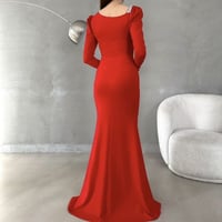 فستان سهرة ناعم كم طويل اللون أحمر