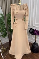 فستان أوف شولدر لون بيج