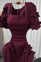 فستان ناعم اوف شولدر بالونين عودي و رمادي