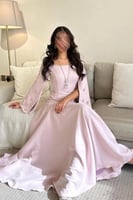 فستان ناعم بأكمام مفتوحه لون وردي