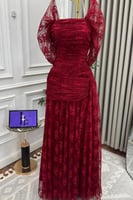 فستان سهره أوف شولدر بلونين احمر و نيلي