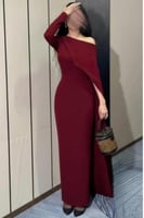 فستان سهرة أوف شولدر بلونين عودي و بني