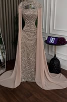 فستان سهرة انيق بلونين عودي و لحمي