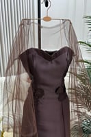 فستان ناعم توب قطعتين لون بني