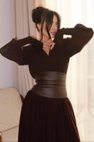 فستان ناعم باكمام لون بني